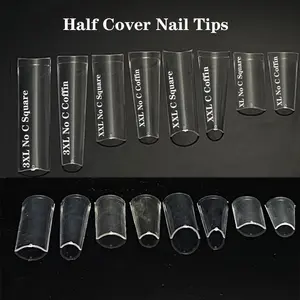 500Pcs/Box Non C Curve XXL Extra Long Coffin Nail Tips Half Cover ABS 3XL Coffin Square Wholesale French False Nail Tips