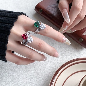 Fashion Jewelry Eco-friendly Copper Unique Romantic Style 8*8mm Multicolor Zircon Toi Et Moi Adjustable <b>Ring</b> for Women - Product Image 6