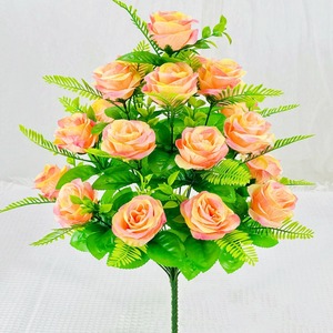 Ramo de <span class=keywords><strong>flores</strong></span> rosas artificiales de seda de 18 cabezas arreglo de ramo de rosas de imitación para <span class=keywords><strong>cementerio</strong></span> - Product Image 2