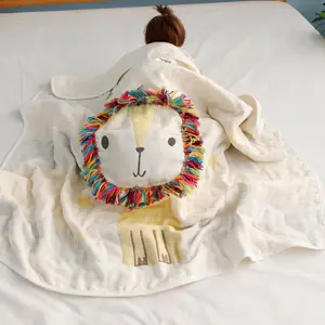 Newborn Gift Muslin Cotton Cartoon Lion 6-Layer Jacquard Blanket Bebe Stroller Throw Shawl Baby Bath Towel Swaddling Wrap Quilts