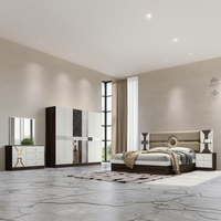 DAVINI Ensemble de lit de chambre à coucher moderne effet miroir pour villa, en MDF/bois, avec tête de lit éclairée et rangement réglable, taille spéciale 1,8 m
