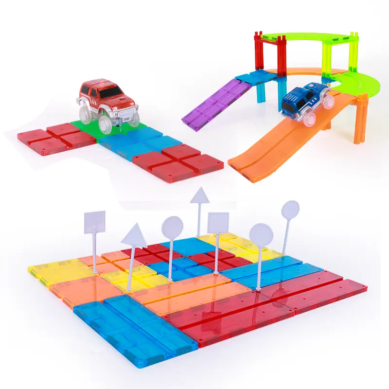 Montessori bricolage 126 pièces piste de course de voiture magnétique carreaux jouets de construction jouets éducatifs pour enfants EN71, ASTM, CPSC