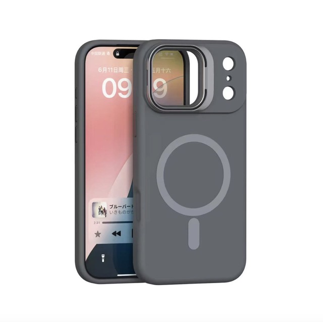 Vkoo Magnetic Liquid Silicone Mobile Cover Camera Frame Holder Phone Case for iPhone 17 Pro Max Camera Stand Phone Case Cover
