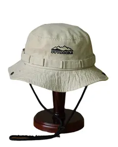 Cappello da pescatore a tesa larga in cotone personalizzato all'ingrosso berretto da pesca con stringhe regolabili