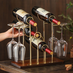 Support de rangement créatif en bois massif pour verre à vin rouge <span class=keywords><strong>Pied</strong></span> haut inversé Accueil Casier à vin suspendu Porte-vin en métal avec fond en bois - Product Image 4