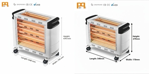 Chauffage infrarouge <span class=keywords><strong>électrique</strong></span> portable 2000W à quartz avec roues, protection anti-basculement, autoportant, éclairage intégré pour usage domestique - Product Image 2