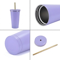 Gobelet isotherme à double paroi de 16 oz avec paille, en acier inoxydable, tasse de voyage, logo personnalisé, vente en gros, tasse thermique en vrac
