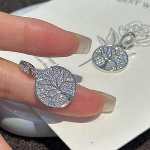 Pendentif Arbre de Vie en Argent Pur S925, Design de Niche, Bijou Simple, Tendance et Vintage avec Micro-Incrustations Rondes - Product Image 1