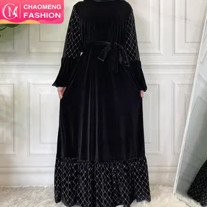 6199 # kadife müslüman elbise İslam giyim kış sezonu için kalın kumaş Maxi lüks Abaya elbiseler cepler ile