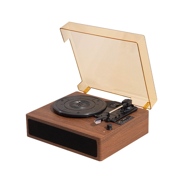 Retro for Vertical Turntable Film Vinyl Player Portable Wood Grain Gramophone All-in-one Record Player