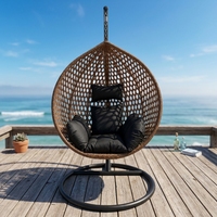 Fauteuil suspendu œuf moderne et personnalisé 2026 pour jardin, terrasse, extérieur, en rotin tressé, éco-responsable, durable, avec coussin imperméable