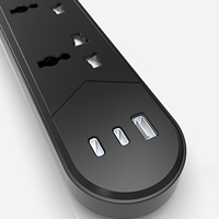 Multiprise universelle 2-4 voies 2M avec 1 prise USB et 2 ports Type-C, câble en cuivre PP pour maison et bureau