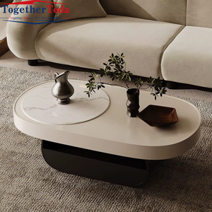 Table basse ovale en bois laqué, style ardoise crème, durable et tendance, pour petits salons, appartements et hôtels - Product Image 4
