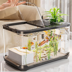 Aquarium de luxe en plastique avec couvercle, réservoir à poissons transparent créatif pour décoration de salon et bureau, boîte d'hébergement respirante pour tortues - Product Image 5