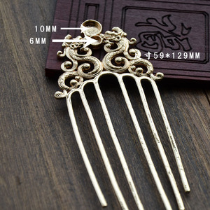 หวีผมทองแดงลายมังกรคู่ 59x129 มม. สไตล์โบราณ อุปกรณ์ตกแต่งผม DIY - Product Image 1