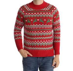 Pull de Noël pour hommes avec logo personnalisé 2025 rouge rétro style paresseux pull surdimensionné tricots jacquard de vacances vintage - Product Image 3