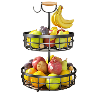 Panier à fruits moderne à 2 niveaux en fil métallique avec poignée pour le rangement de cuisine - Product Image 1