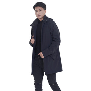 Último diseño moda elegante moderno <span class=keywords><strong>Trench</strong></span> hombres otoño elegante Unisex largo negro abrigo masculino con capucha - Product Image 1