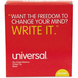 Paquete Universal de 12 Marcadores de Borrado en Seco 43651, Negros con Punta Biselada, Material Plástico para Uso Escolar, para Pizarra Blanca - Product Image 3