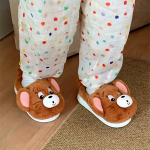 XIXITIAO Pantoufles d'hiver <span class=keywords><strong>en</strong></span> peluche chaudes pour couple, motif <span class=keywords><strong>chat</strong></span> mignon, semelle épaisse <span class=keywords><strong>en</strong></span> EVA, antidérapantes, douces, fourrées, dessin animé animal, chaussures d'intérieur - Product Image 5