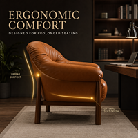 Fauteuil simple en cuir véritable de première qualité, style vintage, pour salon, balcon, fauteuil inclinable décontracté rétro