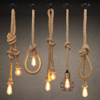 Lustre de style industriel rural américain, décoration rétro en corde de chanvre, luminaire suspendu pour café, restaurant