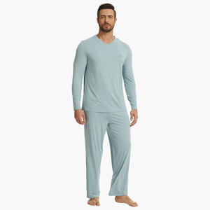 Custom Knitted Pyjamas Set 2 Pieces Long Sleeve Top and <b>Pants</b> Comfy Bamboo <b>Pajamas</b> <b>Men's</b> Clothing Manufacturer - Product Image 1