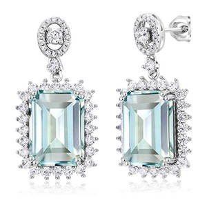 E2216 Pendientes de cristal azul claro con corte esmeralda y engaste de garras, joyería clásica de moda para boda para mujer - Product Image 1