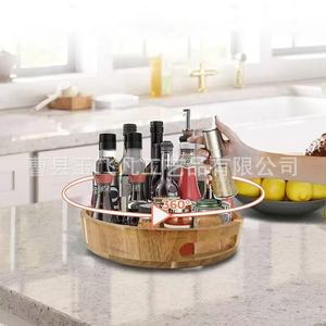 ถาดเก็บของในครัวไม้ทรงกลมแบบหมุนได้สำหรับวางบนเคาน์เตอร์ - Product Image 1