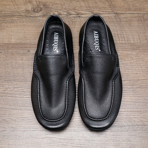 Aibuois Mocassins en cuir pour hommes à bout rond, à enfiler, semelle en caoutchouc, chaussures d'été respirantes - Product Image 3