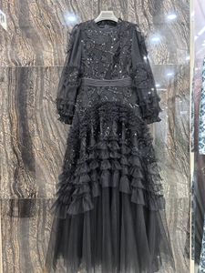 Gaun Malam Ukuran Besar 2024 Musim Gugur Musim Dingin Pesta Prom Wanita Gaun Maxi Lengan Panjang Berpayet Jala Renda Patchwork Festival 3XL - Product Image 4