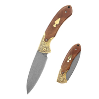 Couteau de poche Meiji Damas avec manche en bois, prix d'usine, pour camping en extérieur, couteau de poche DIY, personnalisable, support OEM