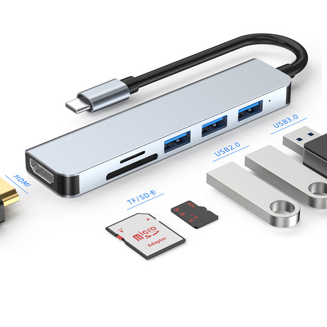 Usb Hub 6 in 1 Hub TYPE-C to HD-MI+USB3.0+USB2.0*2+TF+S D for macbook