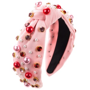 Bandeau à la mode rose et multicolore pour femme avec noeud en strass perlé Bandeaux en cristal noués larges pour les filles - Product Image 6