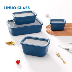Linuo 7 Miếng Tùy Chỉnh Gốm Tráng Cao Thủy Tinh Borosilicate Thực Phẩm Lưu Trữ <span class=keywords><strong>Container</strong></span> Với <span class=keywords><strong>Glass</strong></span> Nắp - Product Image 6