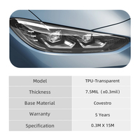 Película Protectora Transparente de TPU para Faros Delanteros de Automóvil, Tinte para Luces de 7.5mil, 5 Años de Garantía, Envoltura Transparente para Faros Traseros de Automóvil