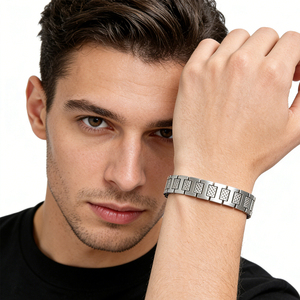 Bracelet tendance en acier inoxydable à maillons géométriques, unisexe, avec thérapie magnétique aux ions négatifs, polyvalent, idéal pour un anniversaire - Product Image 5