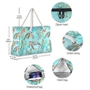Bolso de playa reutilizable para mujer con asa de cuerda, diseños de tortuga, de tela de nailon, portátil, con cierre de cremallera, ideal para el verano. - Product Image 5