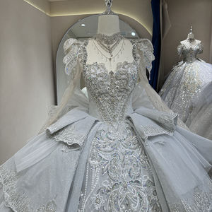 DW0042 Vestidos de novia modernos Nuevo diseño de encaje de manga completa <span class=keywords><strong>Boe</strong></span> Bordado Vestido de baile con lentejuelas con decoración de cristal Capilla - Product Image 2