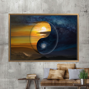 Yin Yang <b>Canvas</b> Art: Tempered Glass Print, Light & Shadow Decor,GOLD <b>FRAMED</b> <b>CANVAS</b> - Product Image 3