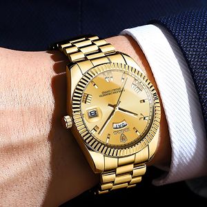 Binbond Men's Quartz Watch Gold Stainless Steel Band Date Display Water Resistant 30M Analog Dial Business Wristwatch - Product Image 2