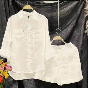 4XL Summer Casual Shirt Zweiteiliges Set für Damen Shorts 2-teiliges Set Outfit Einfarbige Langarm-Kurzarm-Sets Outfits Home - Product Image 5