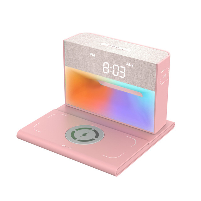 4 in 1 Multi Alarm Clock Blue Tooth Speaker 15W Fast Charger Digital Alarm Clock with Wireless Charging for Gift