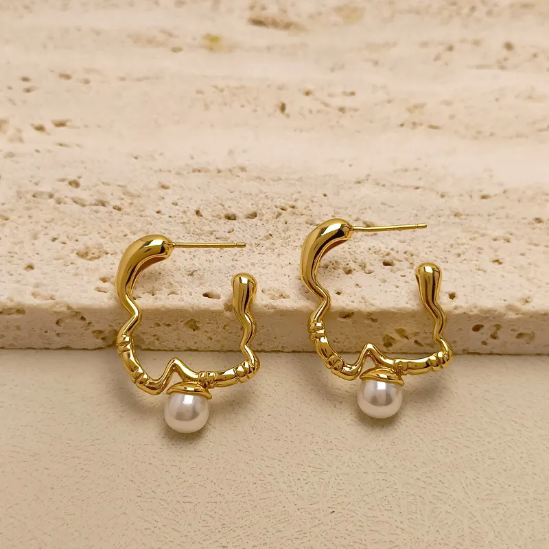 Ins Wholesale Women Irregular 18k Real Gold Plated Pearl Jewelry Real Natural Baroque Freshwater Pearl Earrings