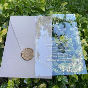 Printing Logo Floral Butterfly Styles Luxury Hardcover Clear Mirror Carte Mariage Acrylic Wedding Invitations Card With Envelop