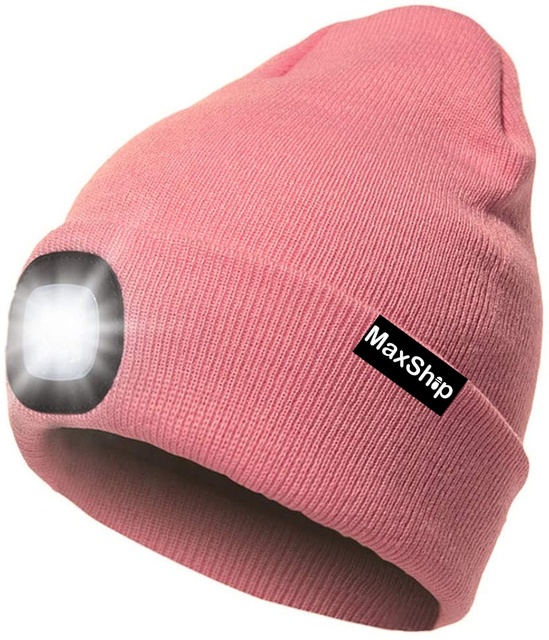 Winter Warm Knit Cuffed Cap Unisex USB Rechargeable Headlight Headlamp Beanie Hat With Led Light