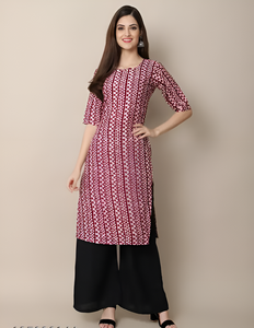 Kurti en soie ethnique imprimé crêpe rose pour femmes décontracté élégant fête occasions festives manches courtes lourdes pour Style indien - Product Image 1
