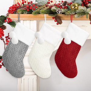 Calcetines Navideños Tejidos, Decoraciones para Reuniones Familiares, Regalos para el Árbol, Adornos Colgantes de Poliéster de Estilo Tradicional - Product Image 2