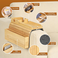 Plateau d'accoudoir de canapé en bambou avec compartiment de rangement latéral, table d'accoudoir pliable avec porte-gobelet pour collations, télécommandes et tablettes