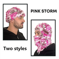 Cagoule tricotée d'hiver rayée tendance TikTok, bonnet de ski, masque facial de moto, logo personnalisé, 100% acrylique, sport